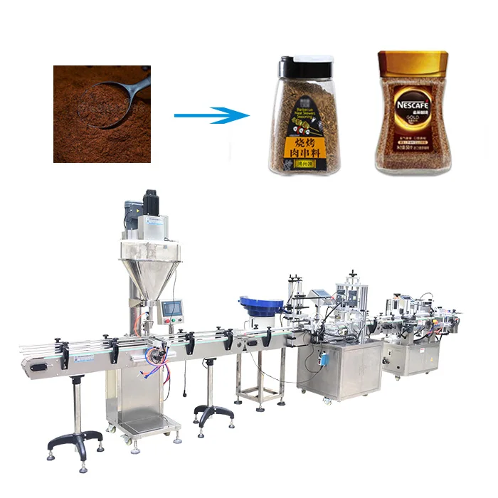 Fully Automatic PET Glass Bottle Dry Spice Milk Coffee Powder Spiral Filling And Capping Machine 10-1000g Powder Filling Line