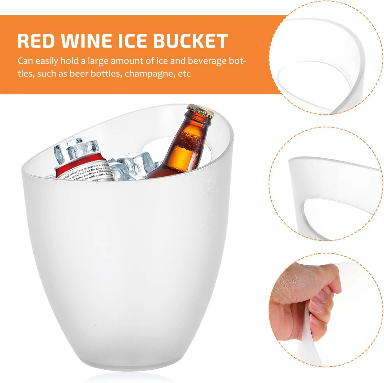3L Capacity Plastic Black White Color Single Handle Beer Whisky Wine Vodka Ice Bucket Cooler With Customized Logo