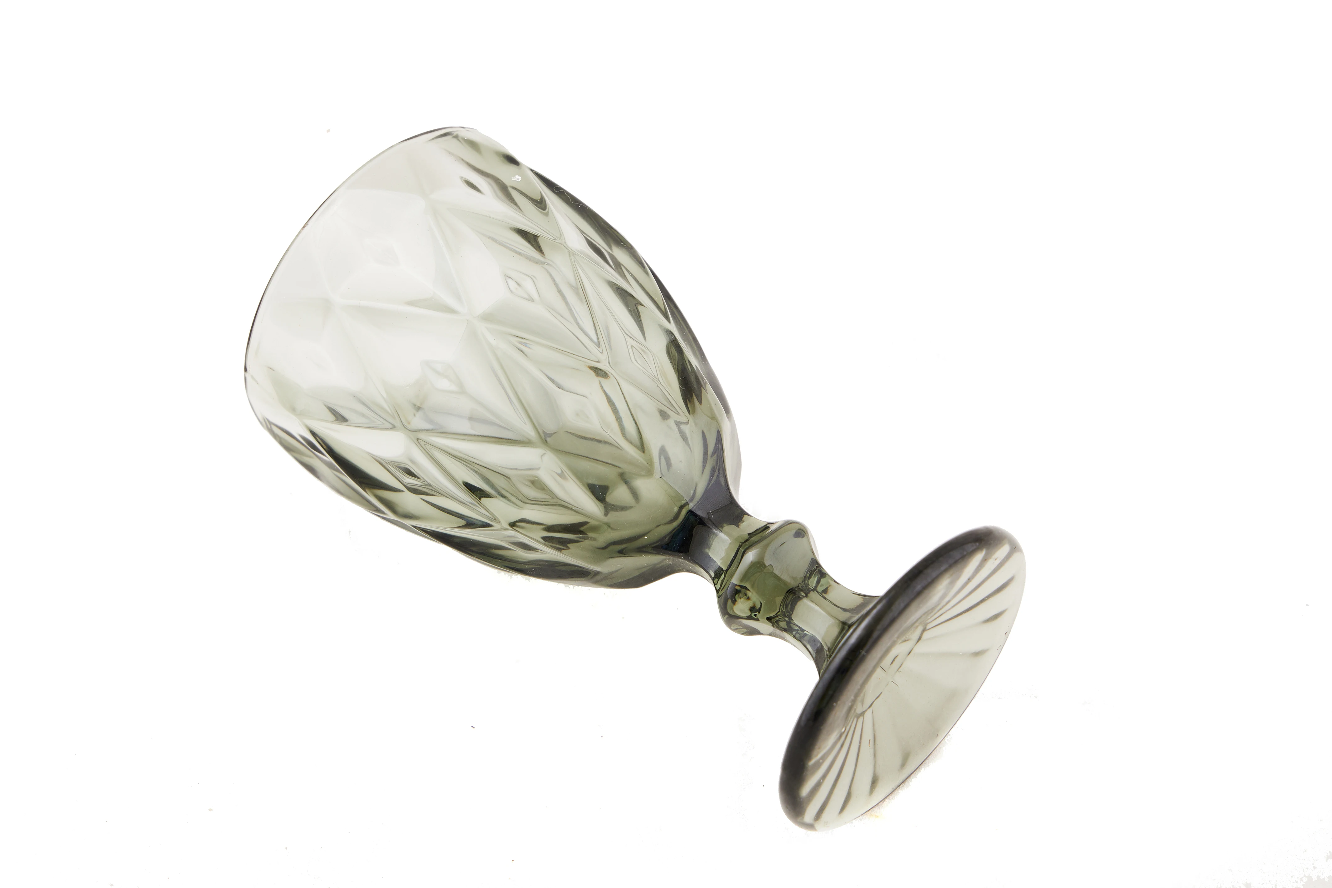 wholesale glassware colored goblet vintage  glass goblet in bulk vintage machine pressed clear engraved