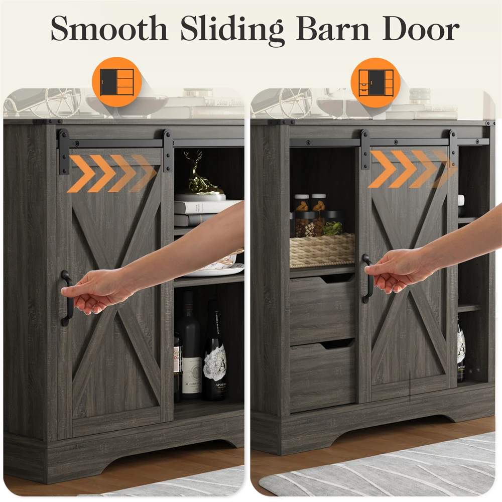 Tall Grey Wood Wine Corner Coffee Bar Cabinet With Storage Barn Door Shelves Adjustable Living Room