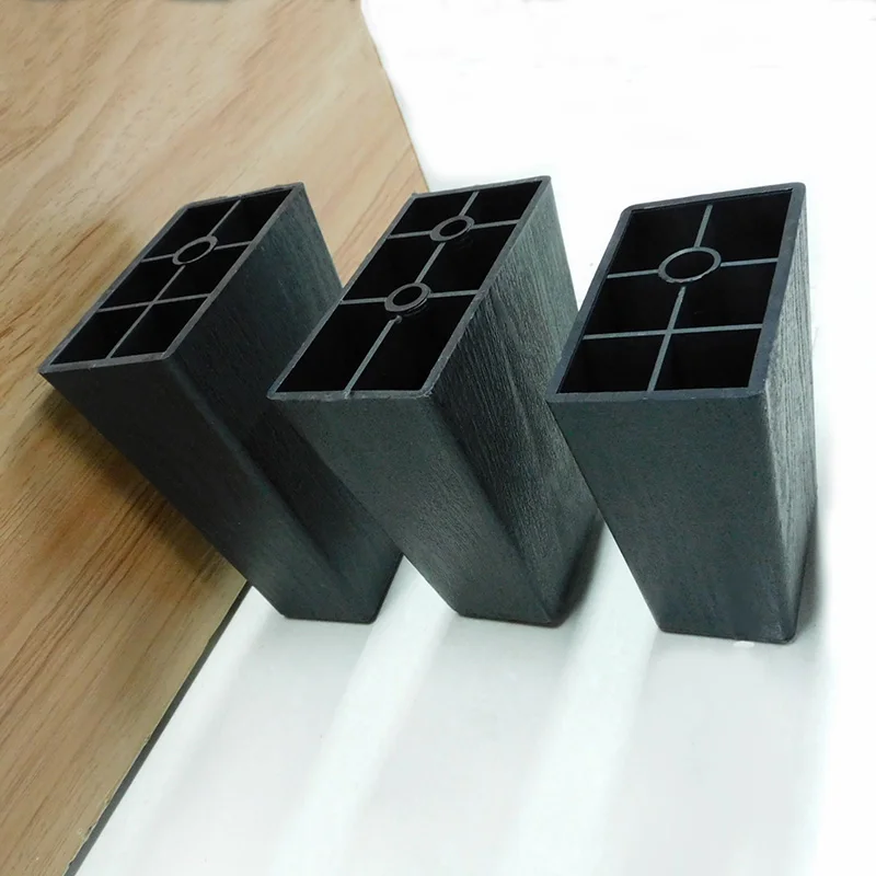 Factory Quickly Delivery Hot Sell 12.5cm High Black Trapezoidal Decorative Plastic Sofa  Bed Legs Table Legs