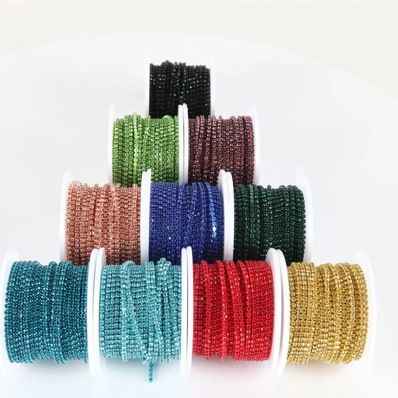 Wholesale Colorful Glass Crystal Rhinestone Cup Chain Sew On Trimming Stone Cup Rhinestone Chains for Shoes Garment Accessories