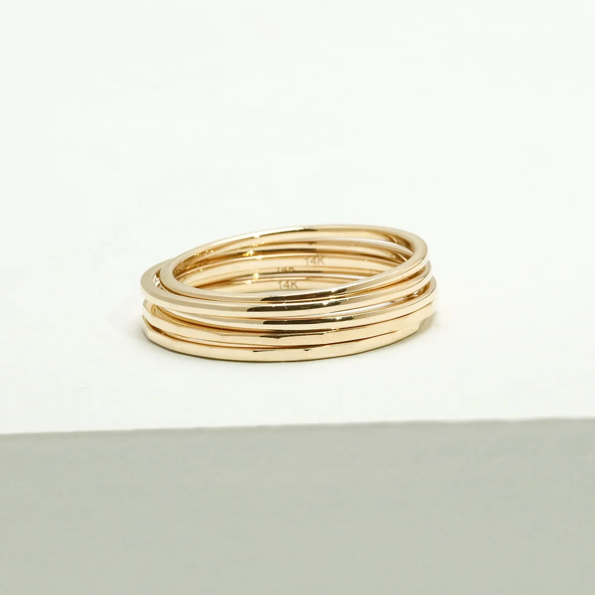 Custom Minimalist 9K 14K Solid Yellow Gold 1mm Thin Stackable Dainty Jewelry Skinny Multi Faceted Plain Men Women Band Ring