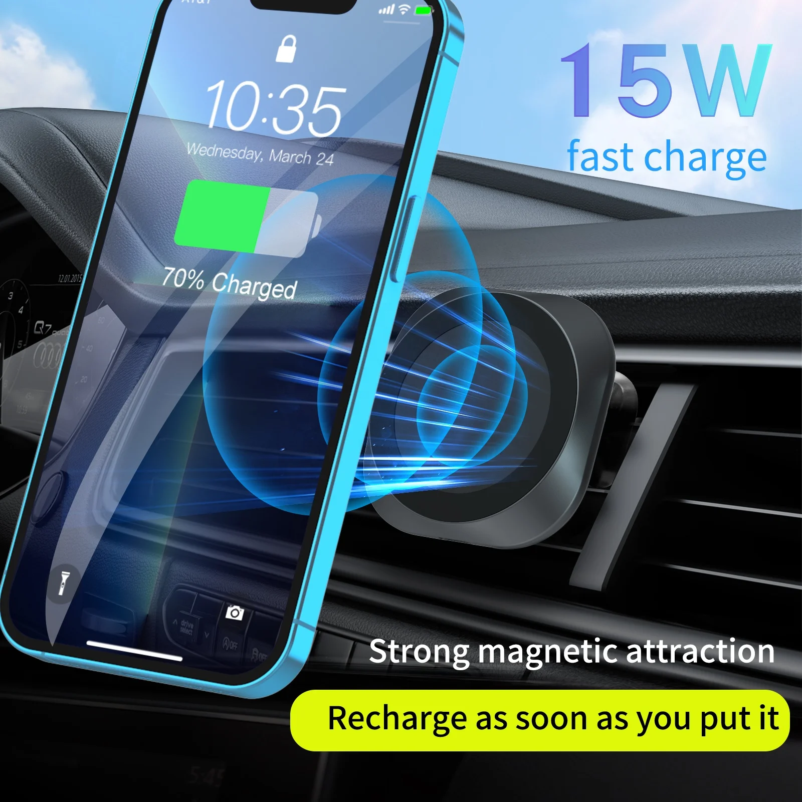 ODIER 2023 3 in 1 mag safe magnetic smart sensor car phone wireless charger magnetic car phone holder