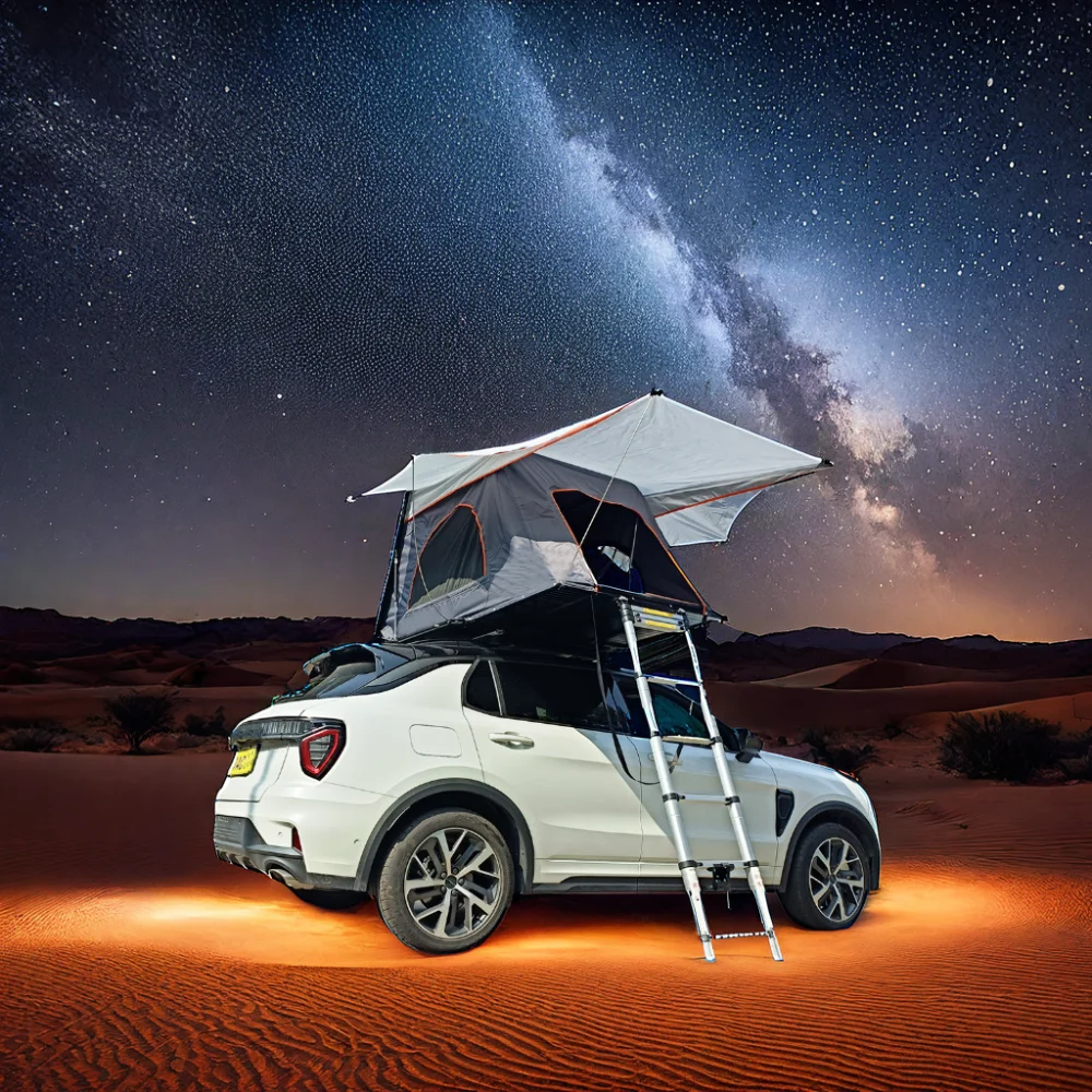 Self-Driving Outdoor Camping Roof Top Tent Pop-Up Style with Aluminum Poles Automatic Folding & Customized Rainfly Cars Trucks