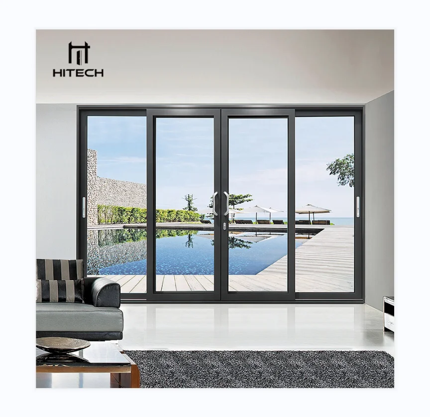 Hitech Exterior Tempered Glass 4 Panel Sliding Doors Factory Supply Balcony Design Windproof Modern Sliding Doors