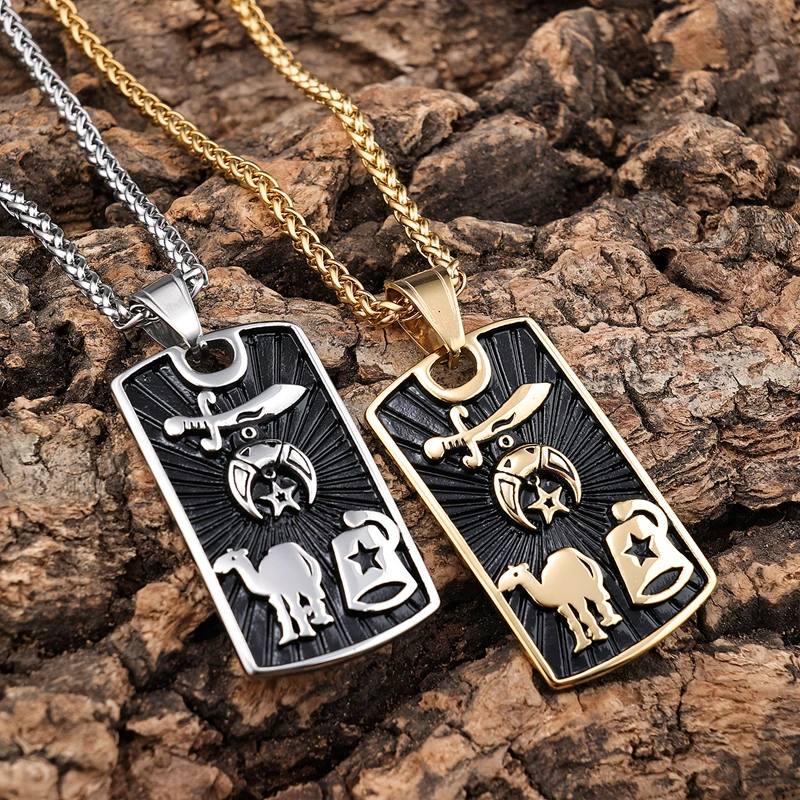 Stainless Steel Free Masons Masonic Moon Star Camel Shrine Symbol Charms 18k Gold Plated Silver Pendant Necklaces For Men Women