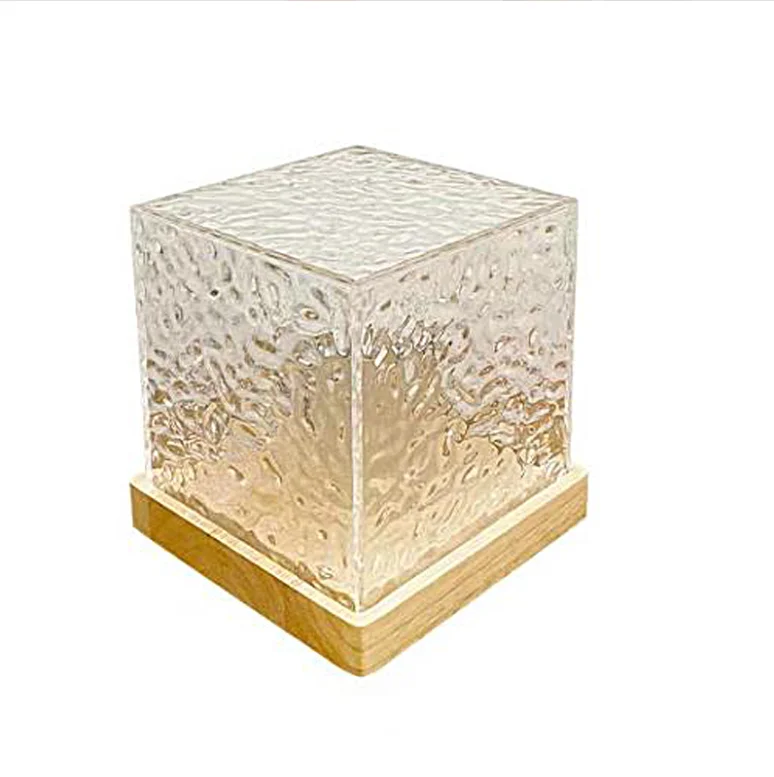 Acrylic Crystal Desk Night Light Water Cube Lamp with Ripple Effect Ambient Ambient Light for Table Lamps