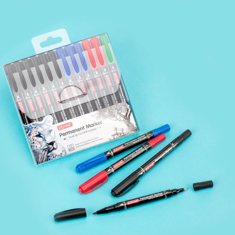 ZEYAR Twin Tip Permanent Markers CD/DVD Markers 4 Colors Ultra Fine Point and Fine Point for Signature and Marking