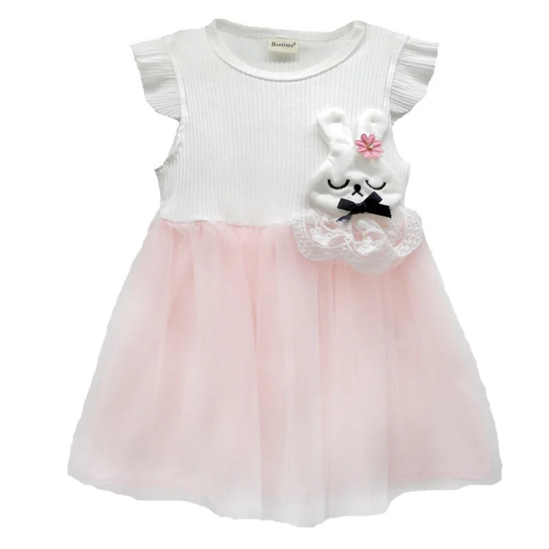 
Spring Newborn Infant Baby Girls Long Sleeve Cartoon Rabbit Applique Cotton Party Tutu Dress Clothes 