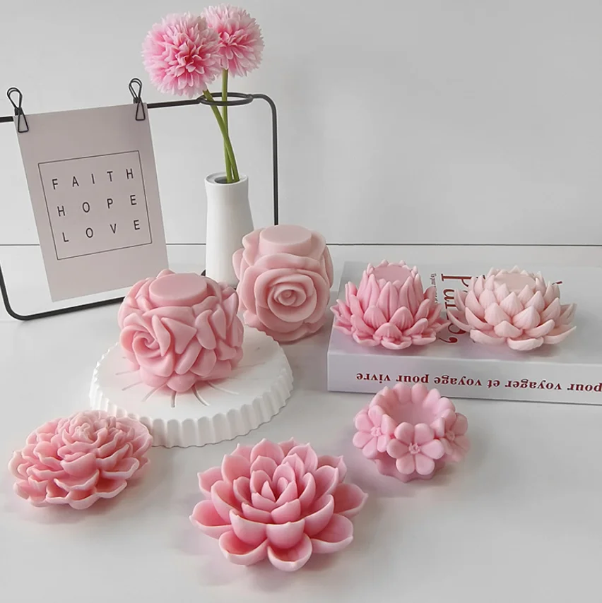 New 3D flower series aromatherapy candle silicone mold DIY rose lotus plaster decoration silicone mold
