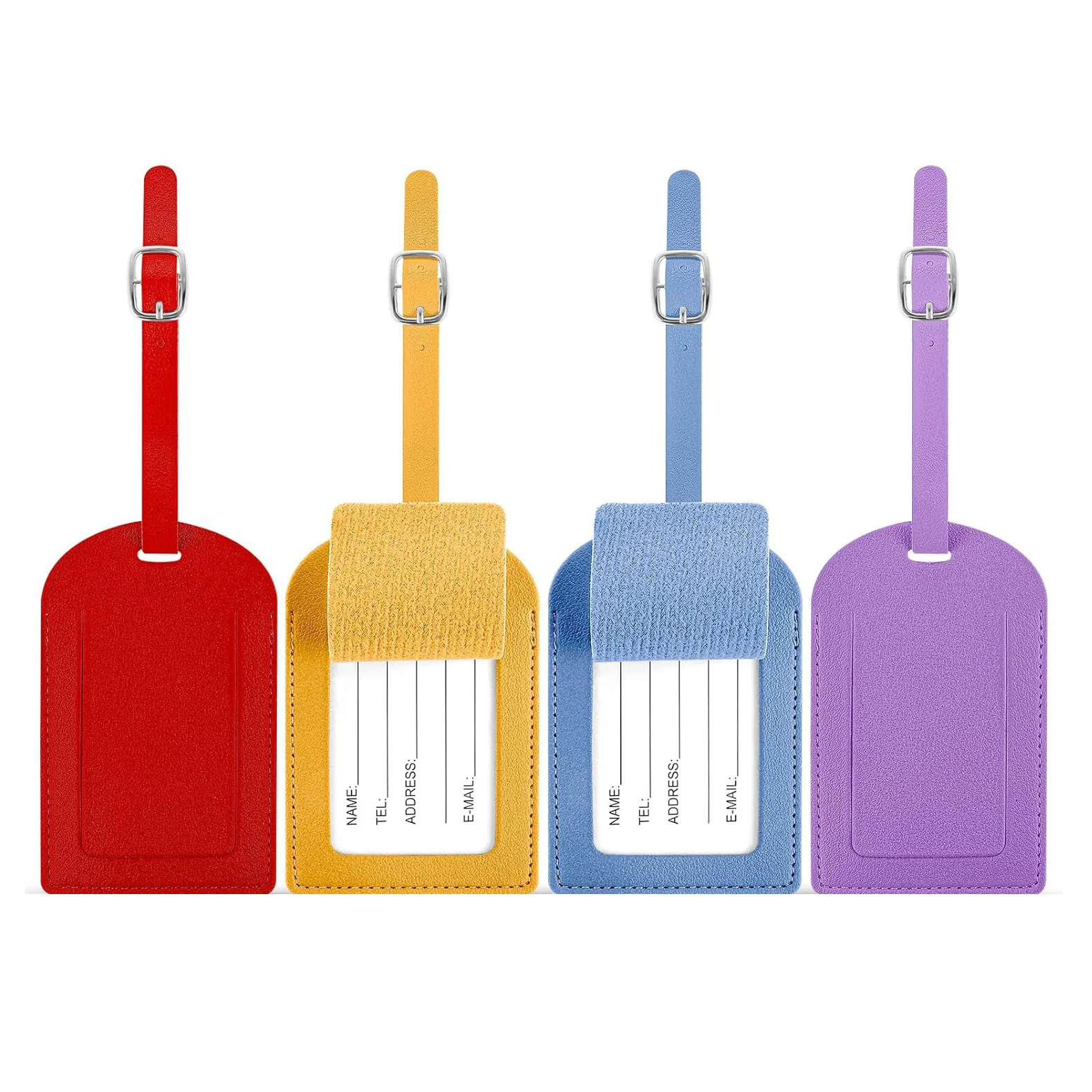 Pu Leather Suitcase Travel Luggage Label Baggage Bag Horizontal Vertical Tag Holders Name Cards Privacy Covers Adjustable Strap