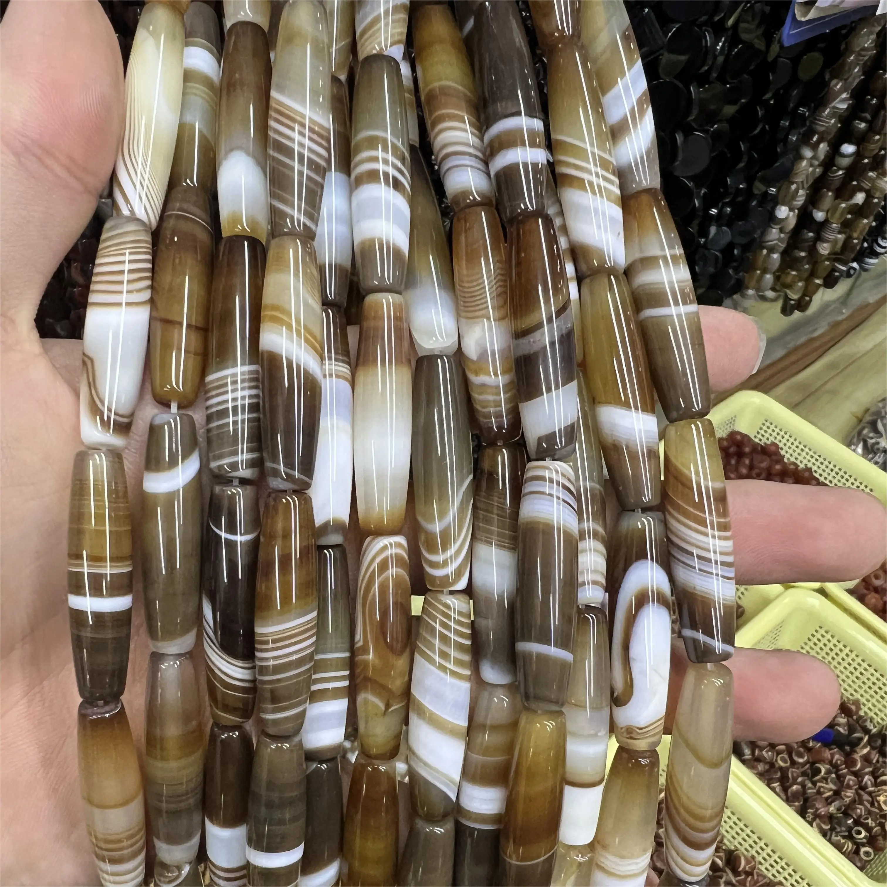 Wholesale 8*30mm Coffee Smooth Measle Shape Red Agate Beads Loose Stone Beads Bracelet Bead