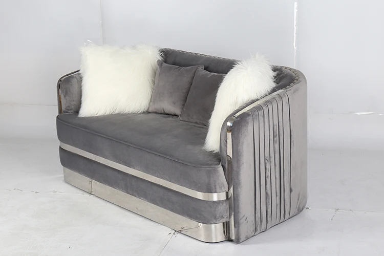 Luxury Living Room Gray Stainless Steel Sofa Designs Comes With Two Different Pillows