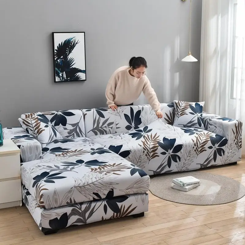 New design L shape 1.2.3 .4 SEAT printed Durable Thick slipcover stretch elastic sofa set cover
