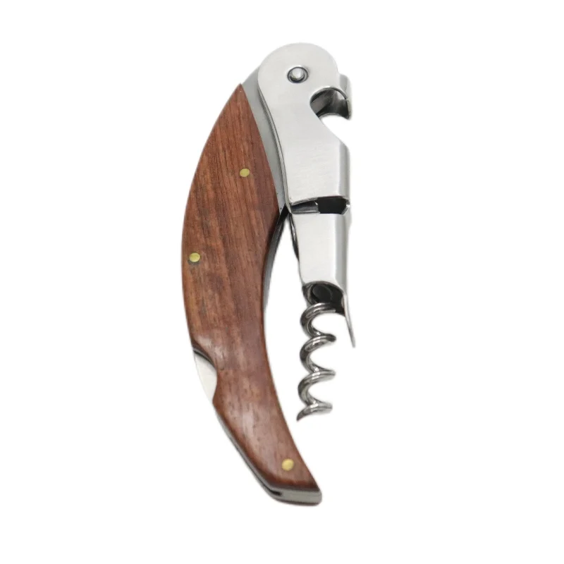 Factory Supply Red Wine Corkscrew Acid Branch Wood Stainless Steel Seahorse Knife Wine Corkscrew