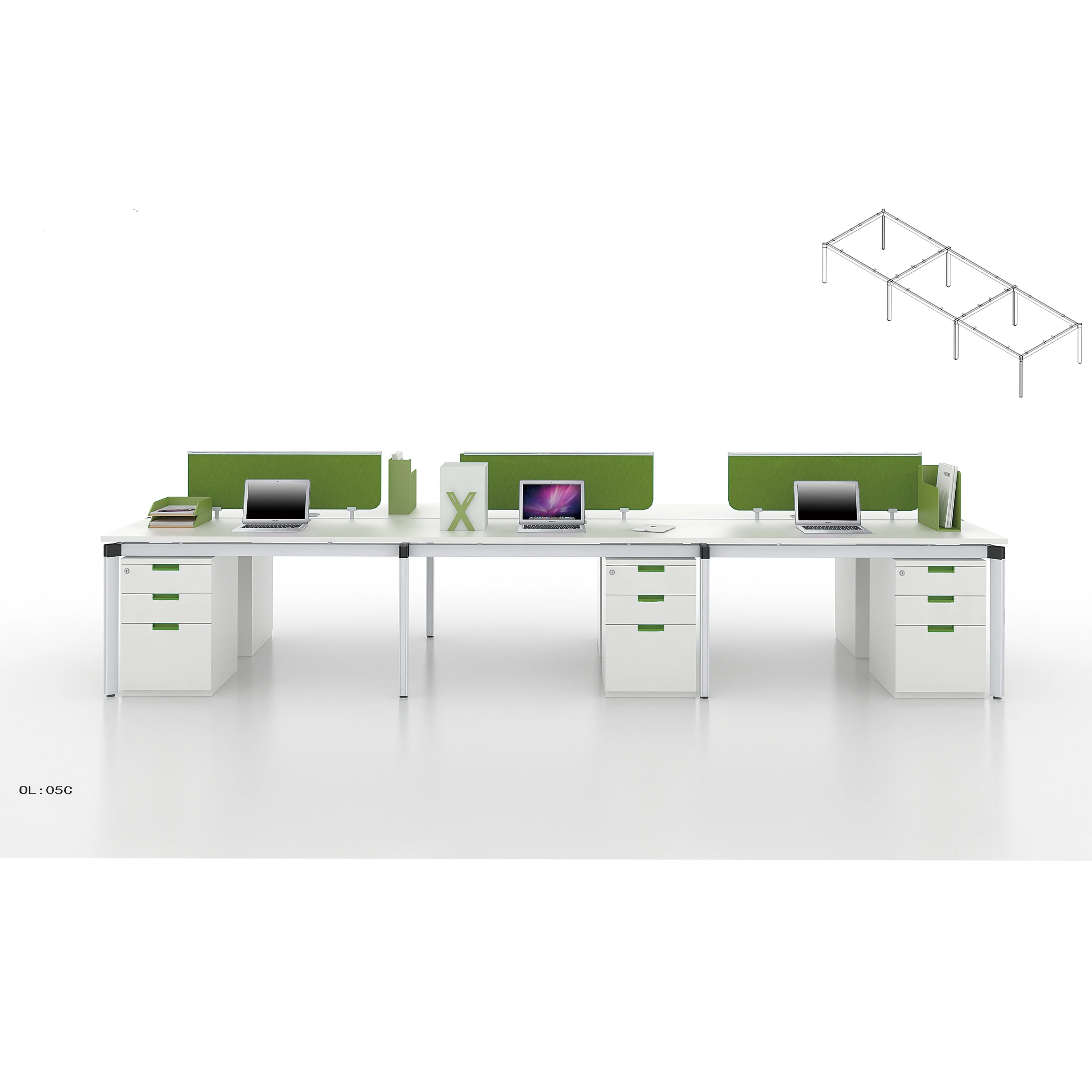 Small office 4 people seater wooden board white executive modular computer workstation desk table in modern style with screen