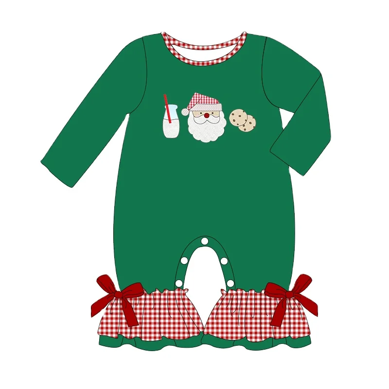 hot sale kids winter clothes Santa cookie  milk applique children cotton shirt with stripe pants Christmas outfits