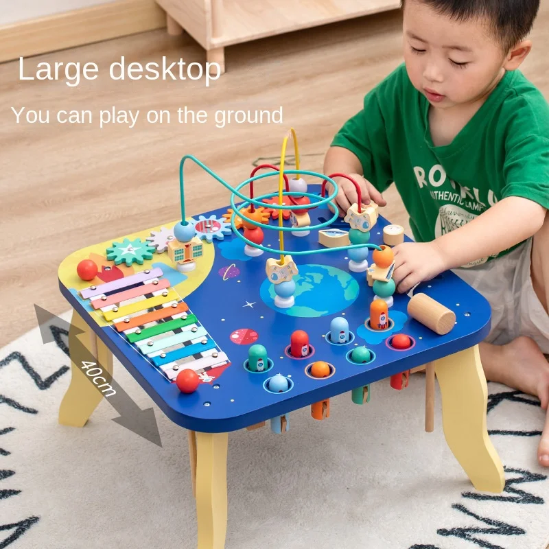 5 In 1 Multi-functional Busy Board Montessori Kids  Educational Toys Bead Maze Table Wooden Xylophone Toy Gaming Desk