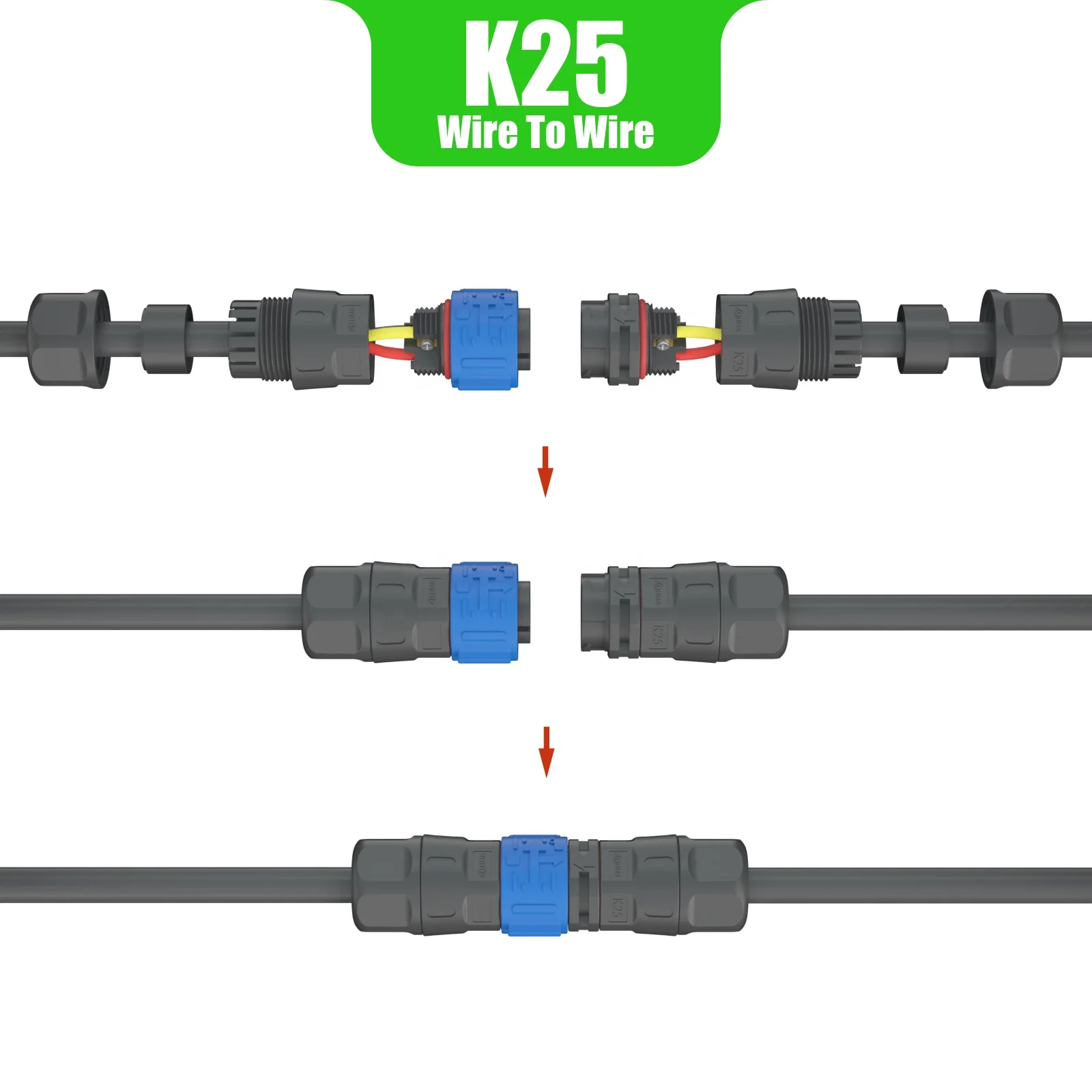 K25 32A соединитель для солнечного кабеля с разъемом «штекер к гнезду» 2-контактный провод