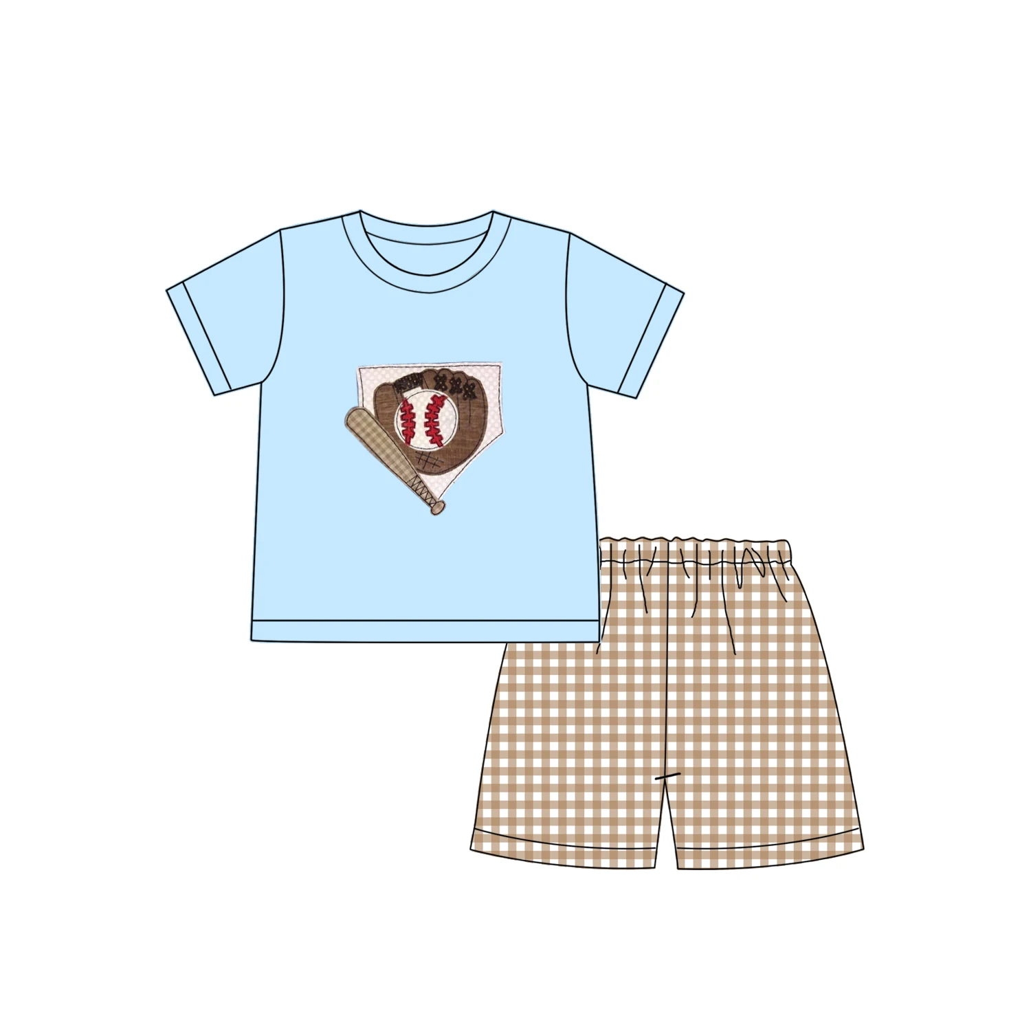 Wholesale Organic Cotton With Spandex Baby Boy And Girl Toddler Set baseball applique Two Piece Baby Clothing Set