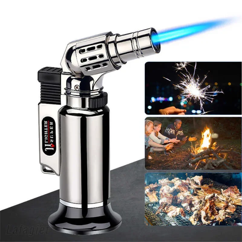 Metal Windproof Turbo No Gas Lighters Welding Torch Kitchen Cooking Adjustable Flame Powerful Spray Gu