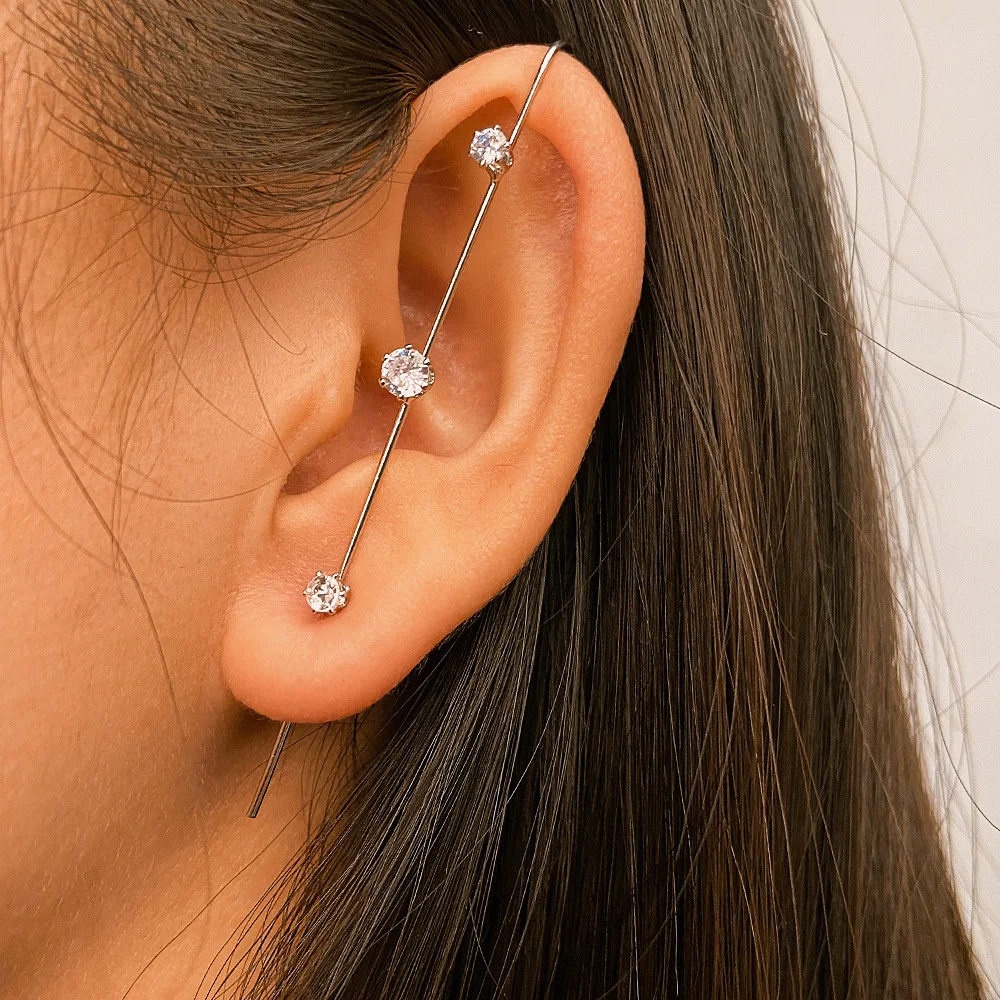 brass needle ear wrap crawler hook earrings climber silver and gold colors women