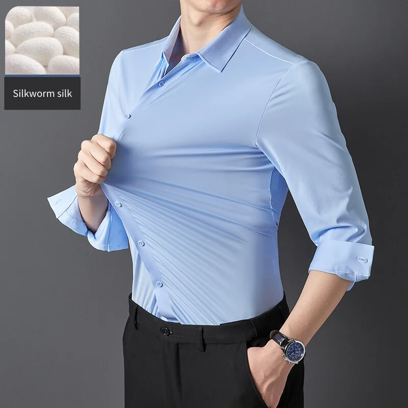 Office Men Pour Hommes Tshirts Ice Silk Dress Shirt Essential Polyester Tee-Shirt Quality Linen Non Iron Shirts For Men