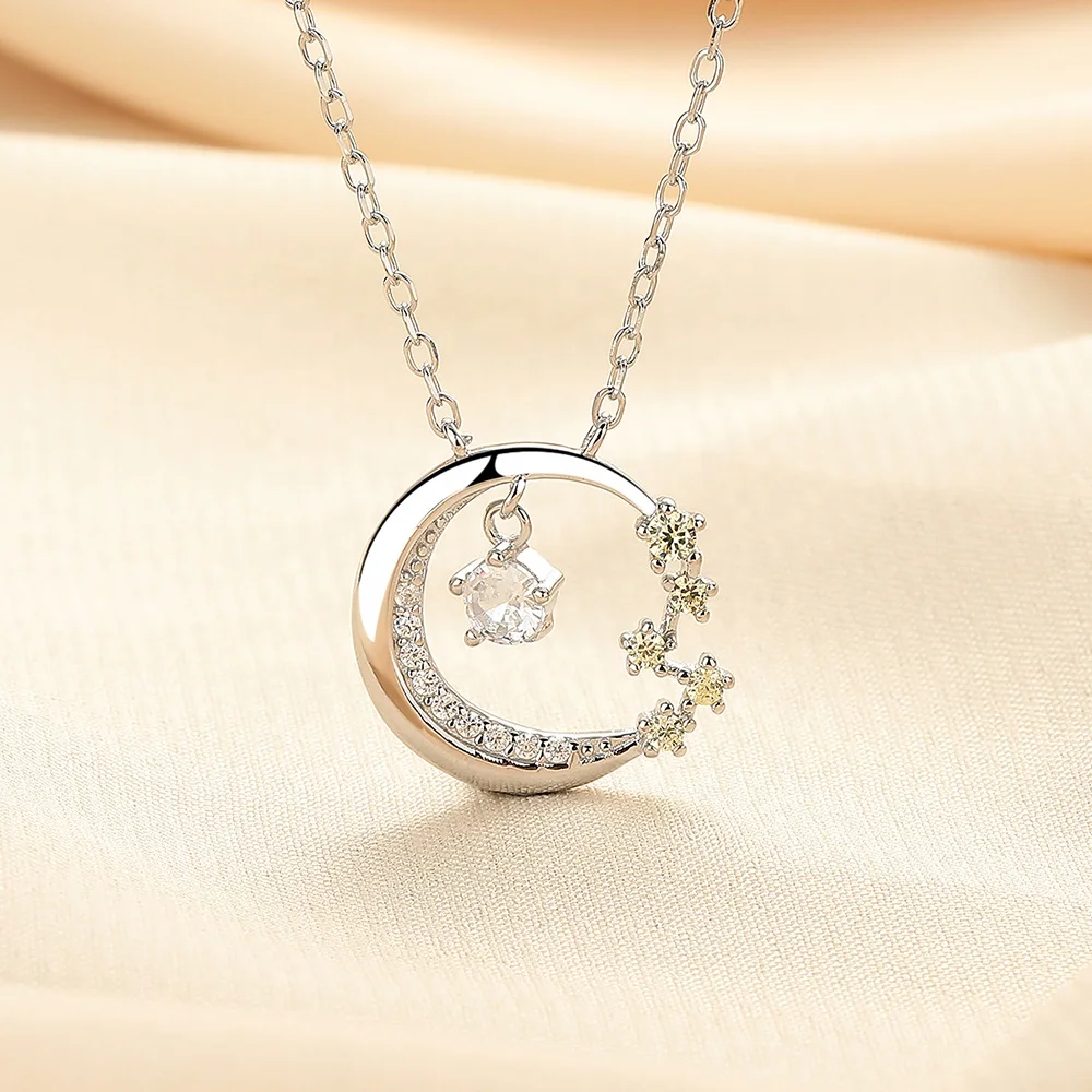 Onier Latest Crescent Moon 925 Silver Pendant Necklace with cat silver Half Moon Necklace Jewelry Dainty Necklaces for Women