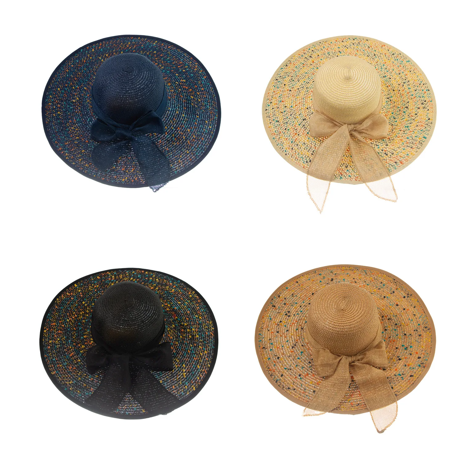 2021 Newest Summer Large Brim Straw Hat Women Bowknot Wide Brimmed Panama Hat INS Hot Outdoor Beach Sun Hat Oversize Cap