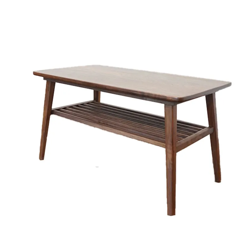 High quality Black walnut double grille coffee table solid wood tea table for home