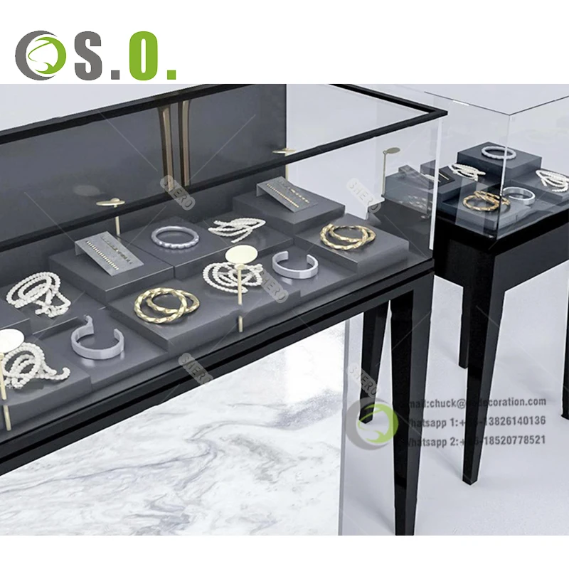 Hot Sell Luxury Wooden Glass Jewelry Showcase Display Jewelry Glass Counter Display Showcase With Lockable