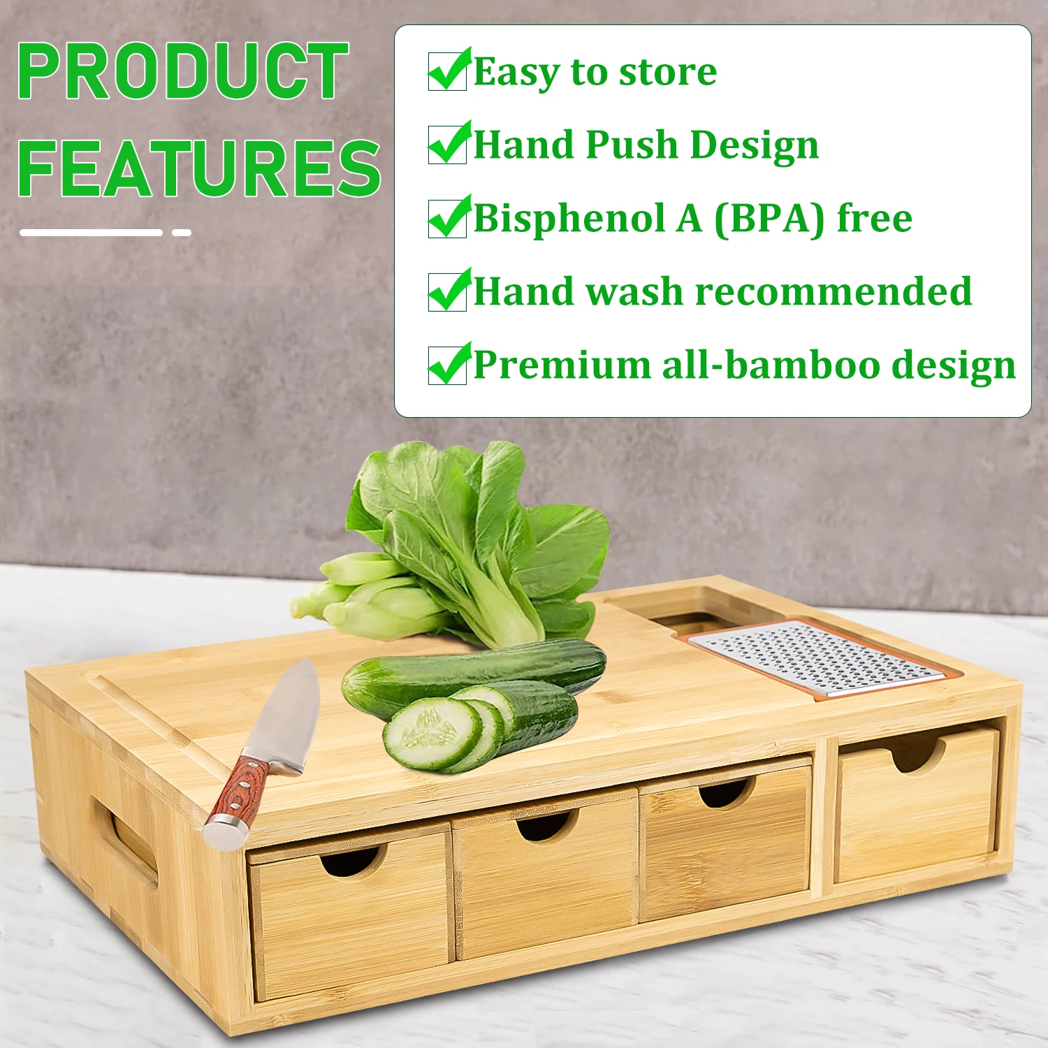 GL Hot Sale Bamboo Wood Chopping Block Containers Food Chopper Cutting Board Bamboo Cutting Board With Drawers
