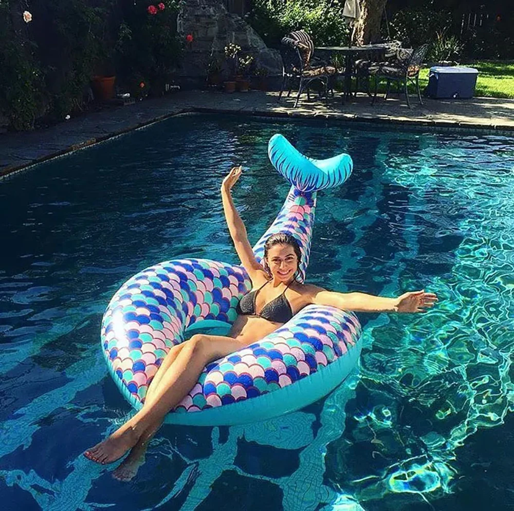 Swimming Circle Pool Ring Float Mermaid Tail Ride On Pool Raft Lounge Water Sport Lie Down Toys