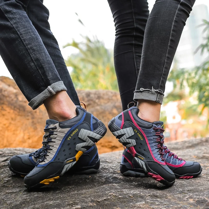 Sunland high quality outdoor sneaker rubber sole safety waterproof climbing sports trainers tennis hiking shoes for men women