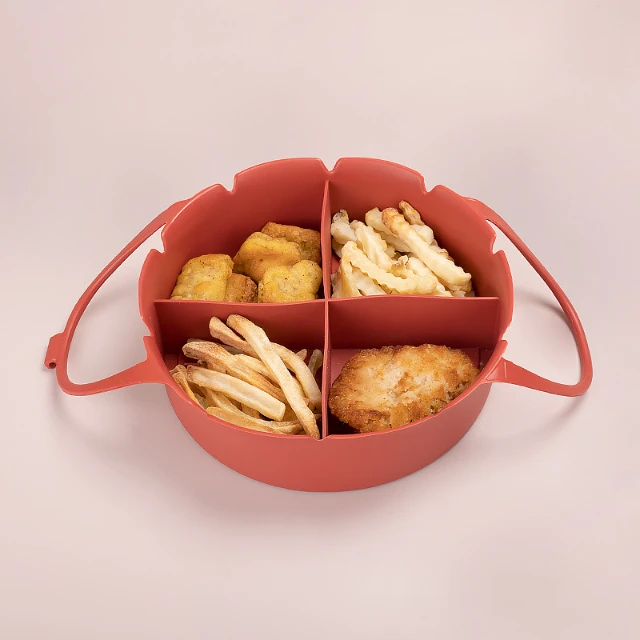 Kitchen Silicone Air Fryer Liners Pot 22x22x6.5CM with Divider Round Reusable Heat Resistant for Air Fryer Silicone Baking Tray