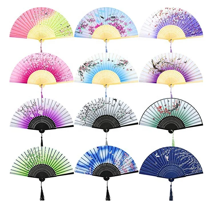 Personalized Customized Bamboo Frame Silk Folding Fan for Promotional Gift Fan  with Tassels