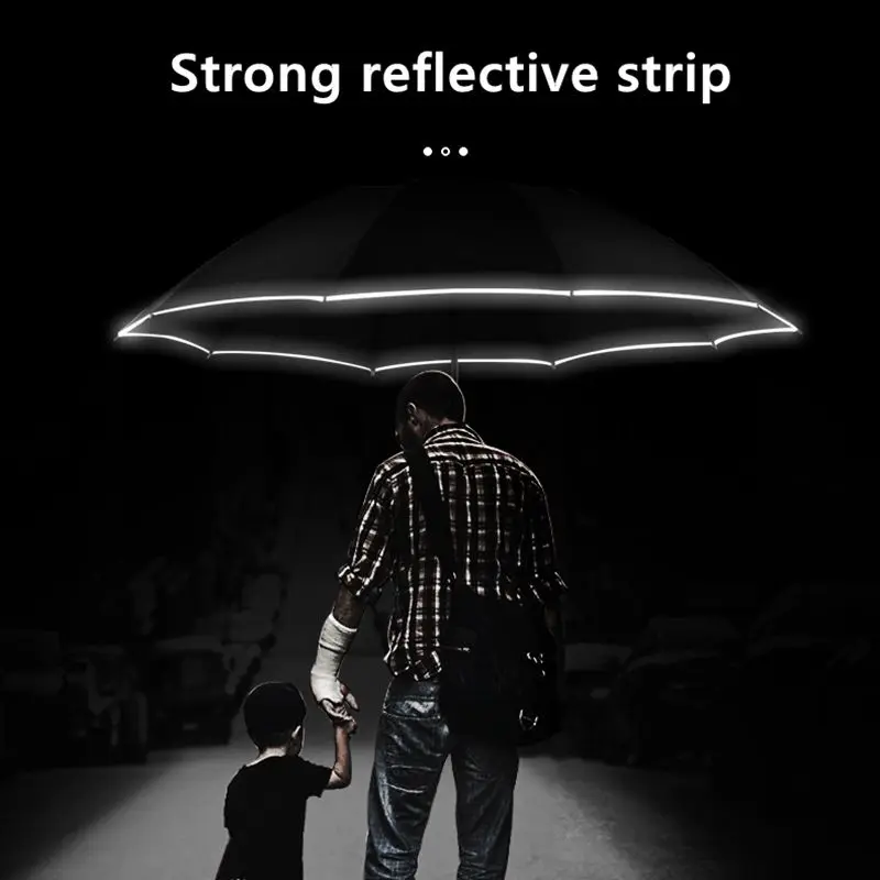 Automatic Led Flashlight Reverse Umbrella Edging Reflective Business Umbrella Custom Logo Advertising