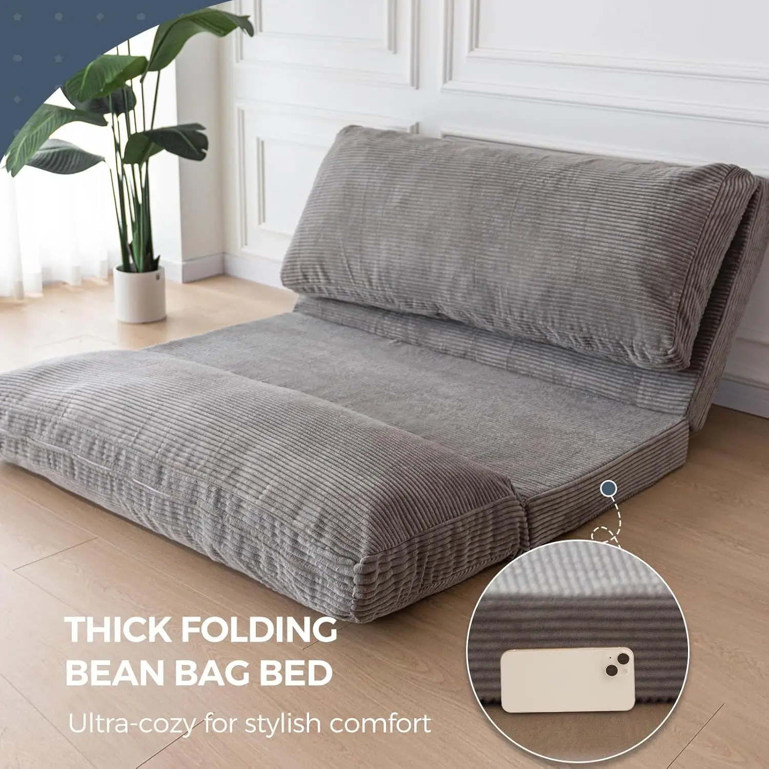 Extra Thick Long Floor Sofa Corded Washable Cover Nature Folding Bean Bag Bed for Adults