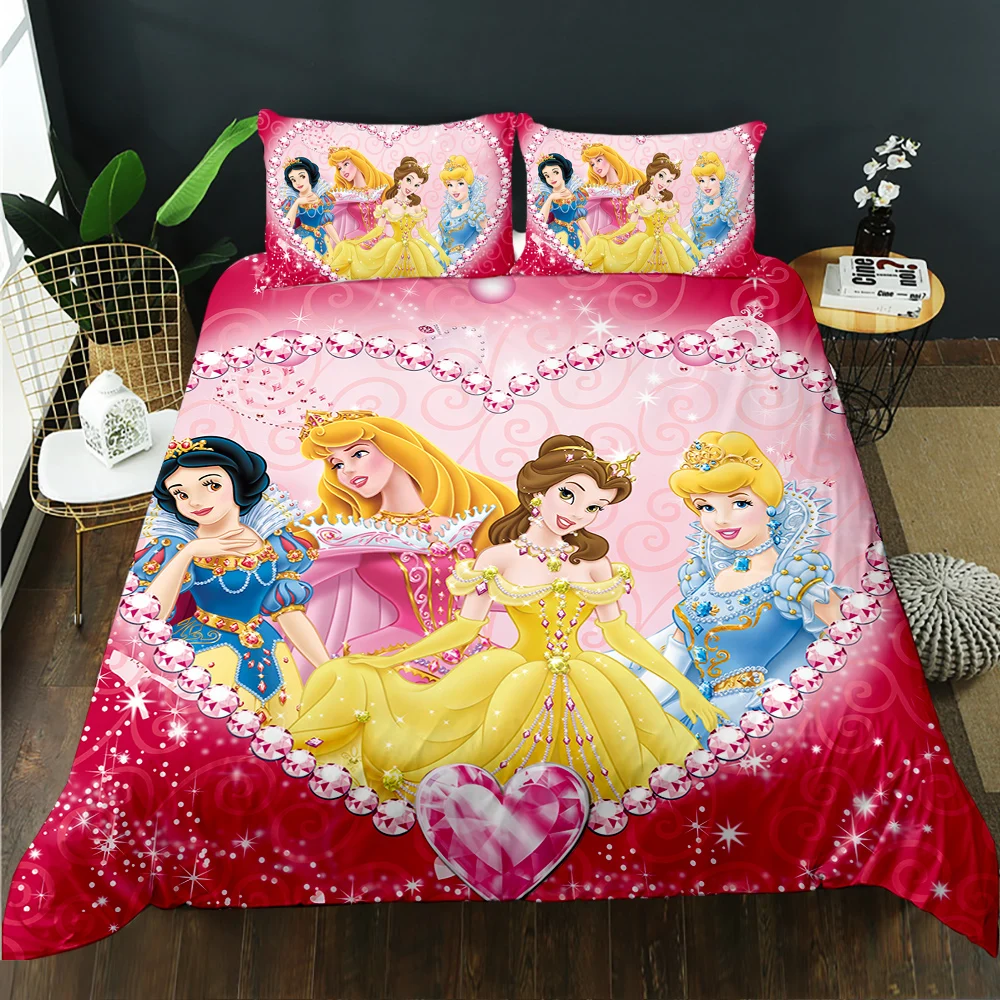 Red 3D printing three Princess duvet cover bedroom can customize beautiful Bedding Set