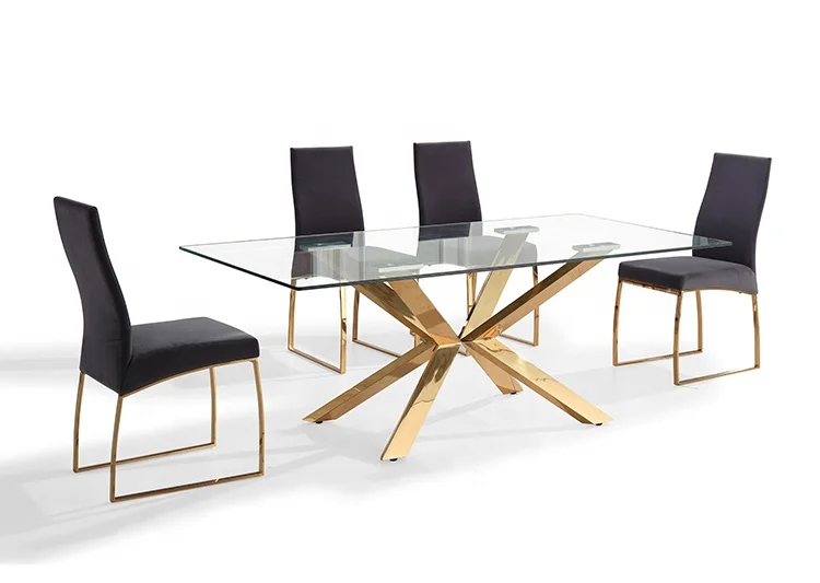 X Legs Luxury Lifestyle Visionnaire Interior Design Contemporary Gold Plated Luxury Stainless Steel Glass Dining Table