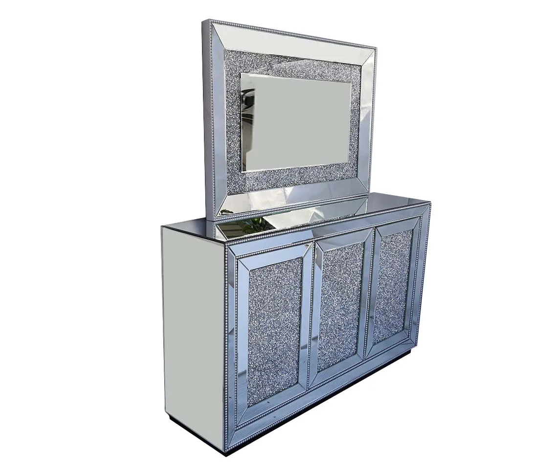 
 Блестящий серебряный зеркальный шкаф с измельченными бриллиантами, бусины, буфет для украшения дома, отеля  