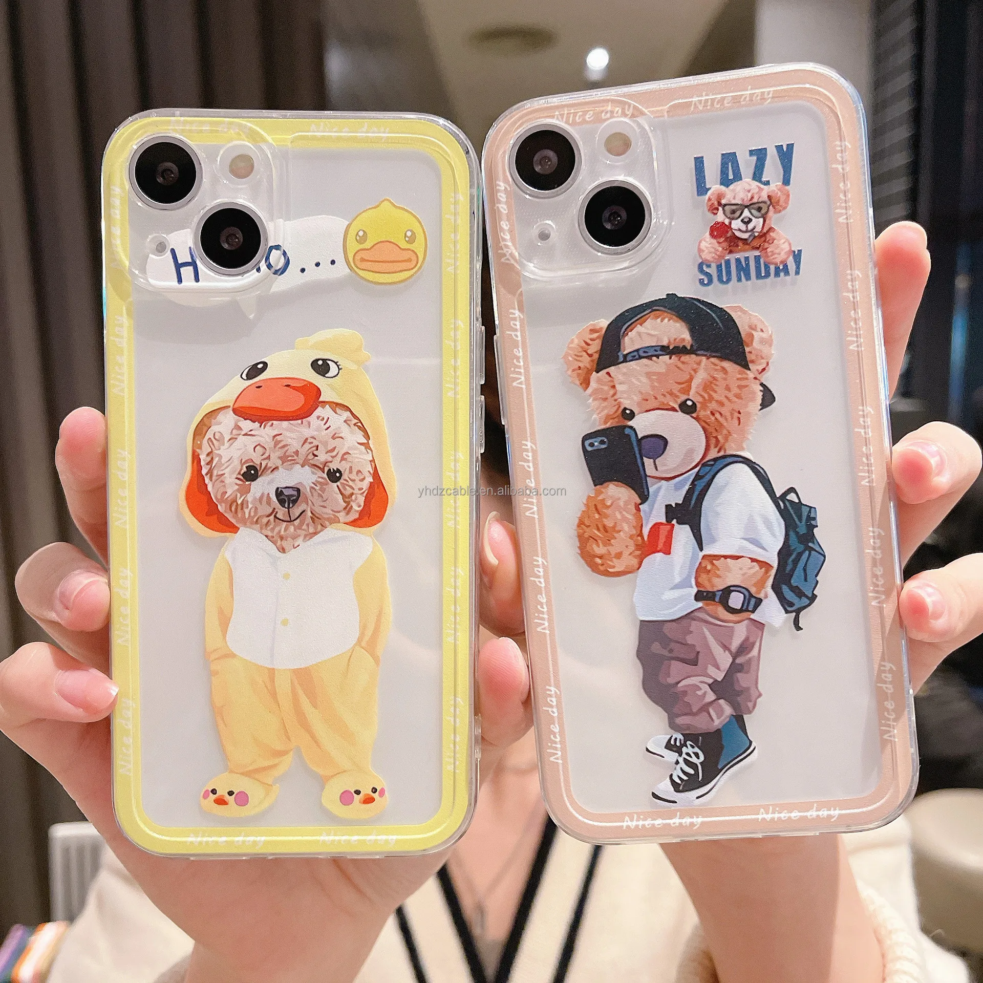 Hot selling street fashion cool bear transparent personality creative protection phone case