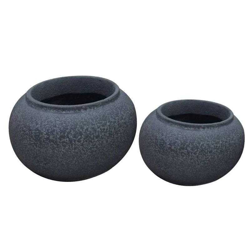 Small Fiberglass Flower Pots, Cement Color, Indoor and Outdoor Garden Planters