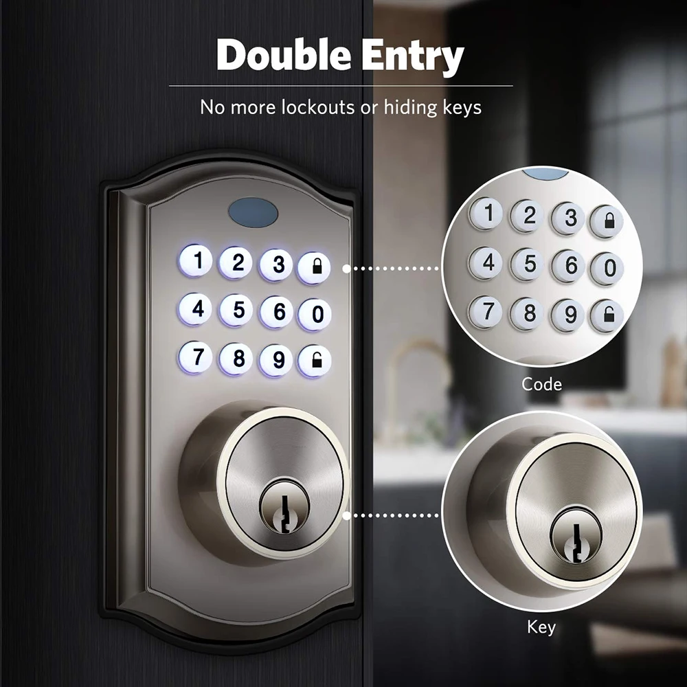 Electric Lock  Smart Deadbolt Lock Silver Black 4AA Key password Battery Electronic Tuya app
