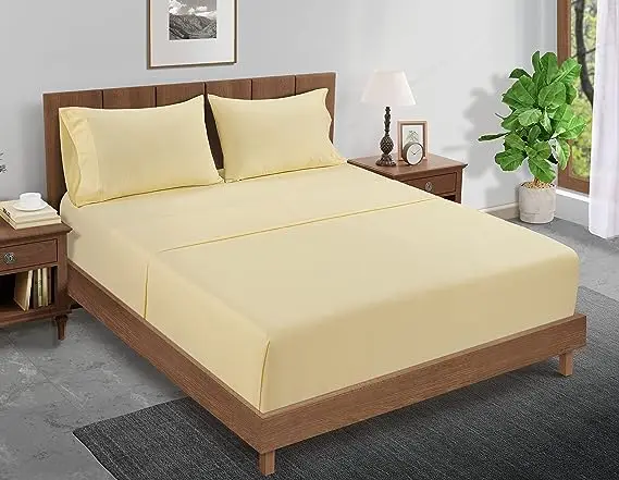 100% Organic Cotton Mineral King-Sheets Set 4-Piece Pure Long Staple Percale Weave Soft Bedding Sheets for Bed Breathable Fits M