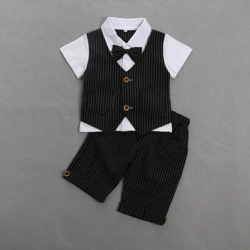 New Style Classic wedding Gentleman Clothing Striped short Sleeve kids boy formal suit for party