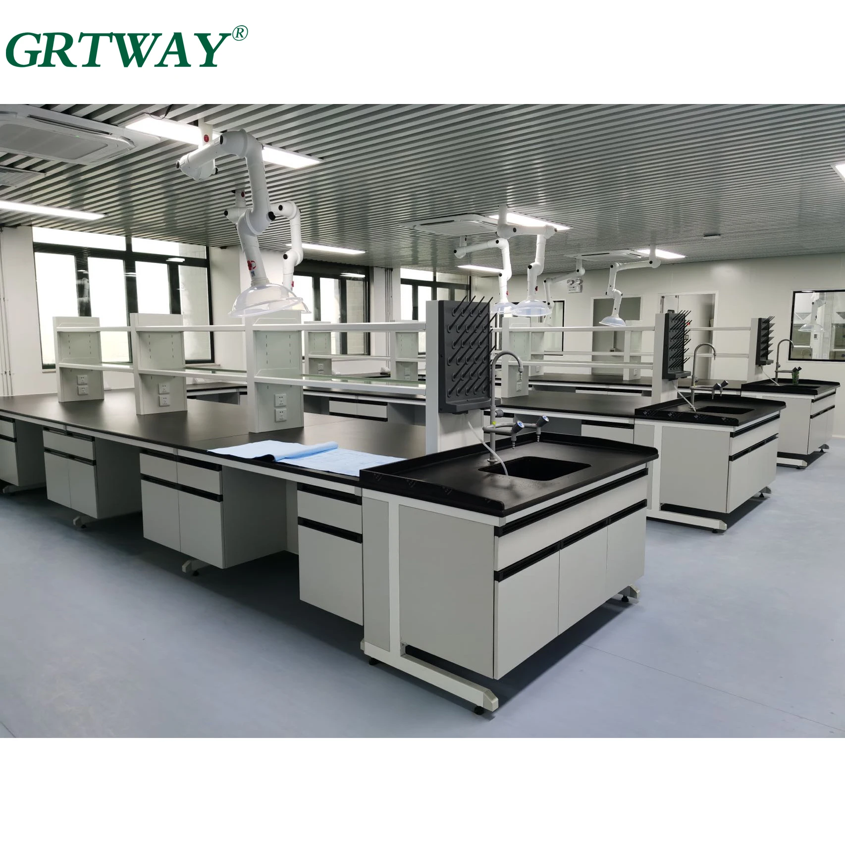 LAB055 Laboratory Tables Benches with Chemical Resistant Counter Top and Sink Laboratory Furniture