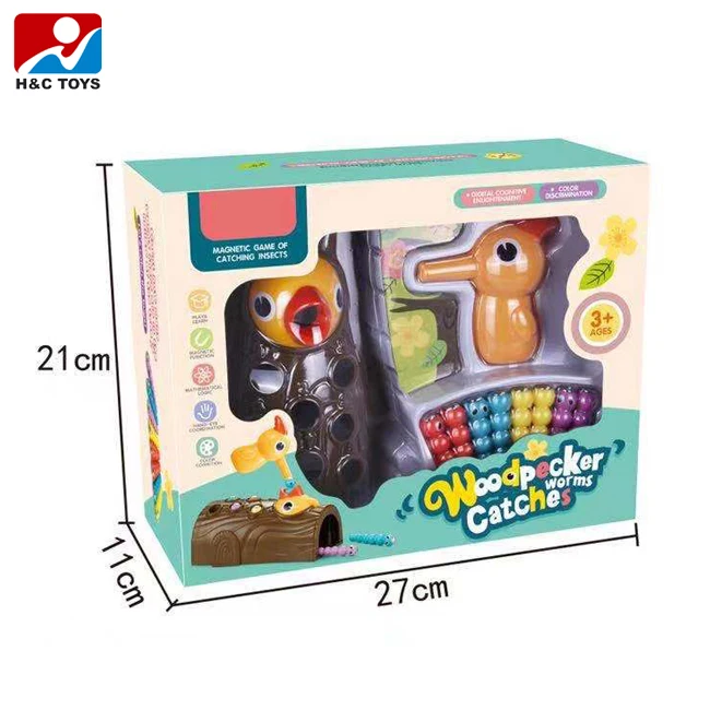 Gift for kids woodpecker catching worms game toy magnetic bird catching insect puzzle toy set feed game