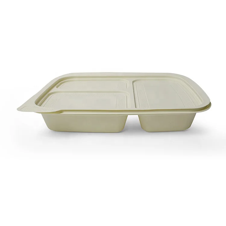 Eco Friendly Disposable 10Inch 3 Compartment Biodegradable Cornstarch Food Containers Color Lunch Box With Lid